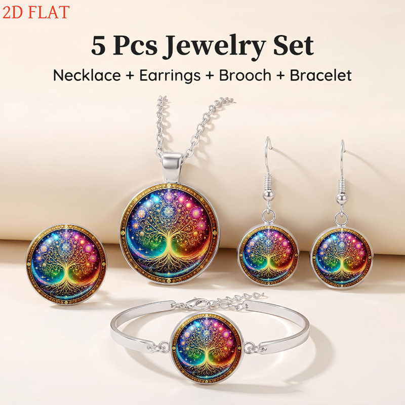 5pc Tree of Life Women's Jewelry Set with Brooch